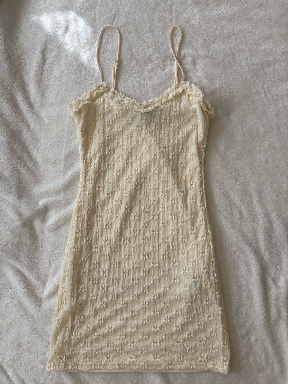 Forever 21 Cream Lace-Trim Floral Knit Slip